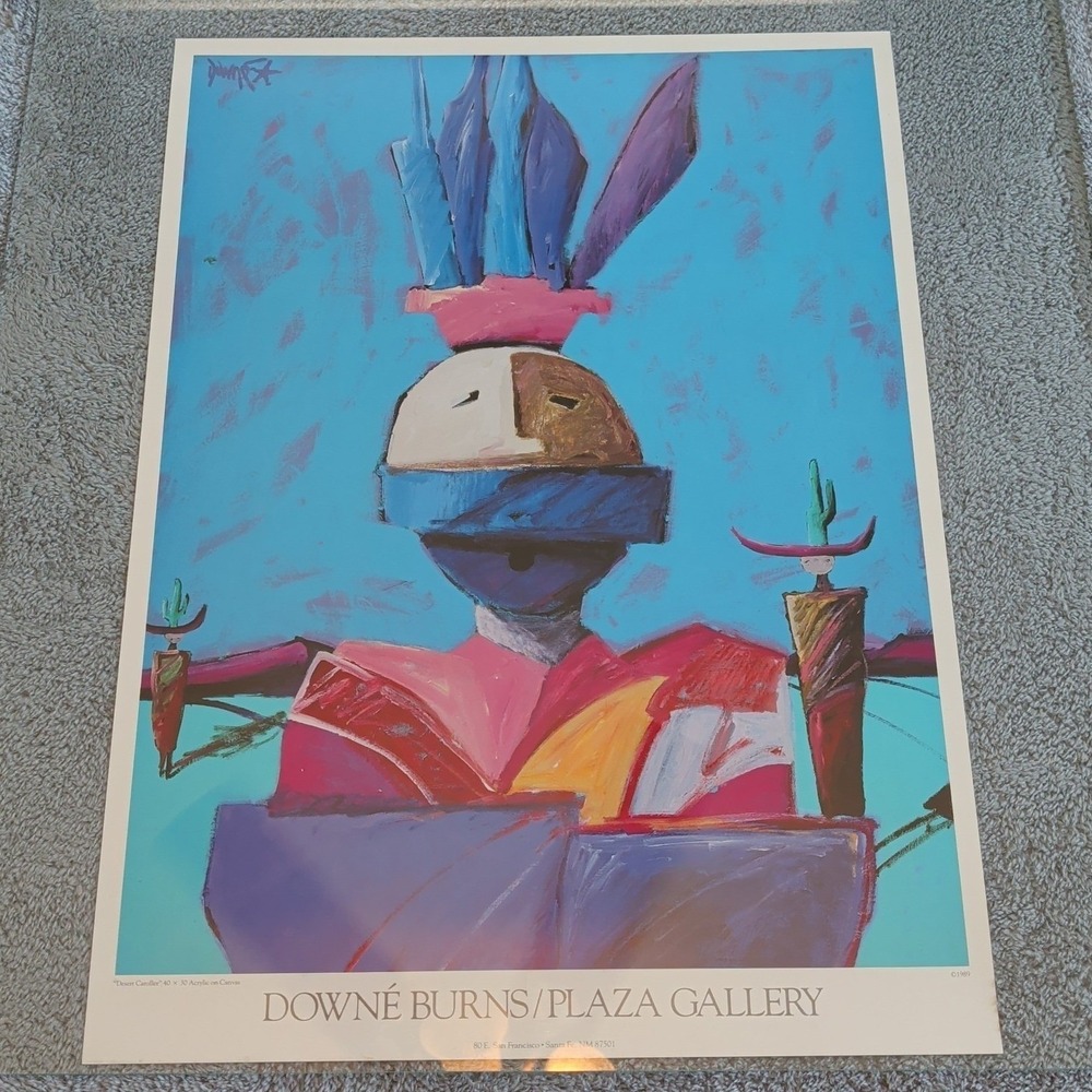 Downe Burns Desert Carroller Santa Fe Southwest Poster 1989 Plaza Gallery Rolled